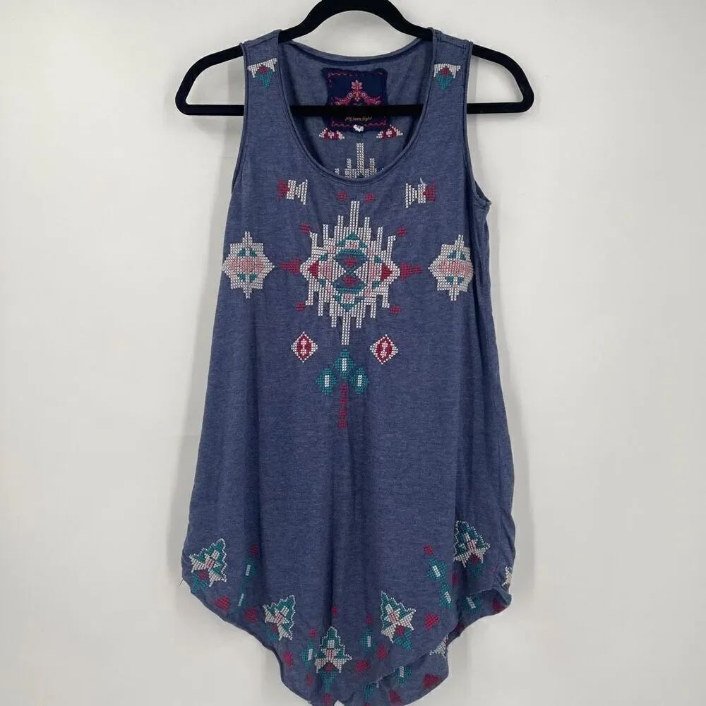 Johnny Was Southwestern Embroidery with raw edge hem Tank Top